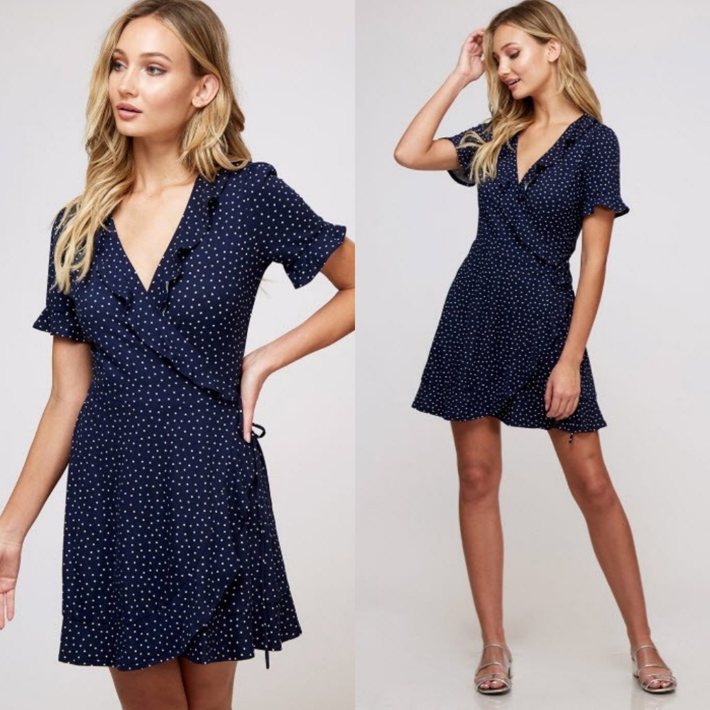 NEW Navy + White Polka Dot Wrap Dress